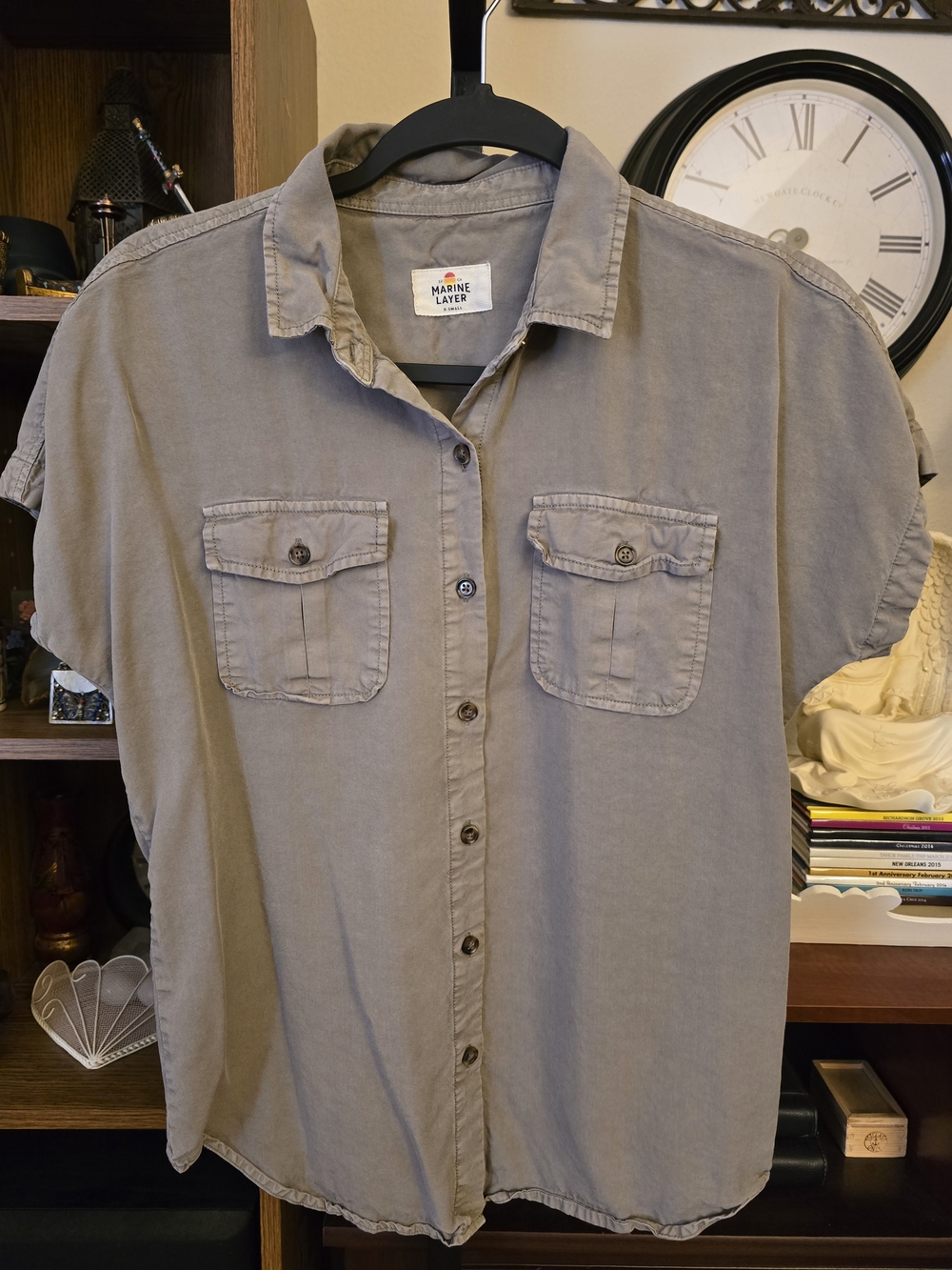 Marine Layer Gray Utility Button Front Shirt Short Sleeve Dual Pocket Size XS - Picture 2 of 5